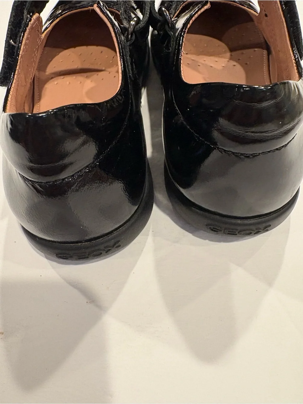 Geox Black Patent Mary Jane Shoes with Velcro Strap